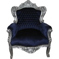 Casa Padrino Barock Sessel "King" Royalblau/ Silber Möbel Antik Stil