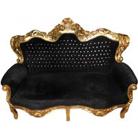 Casa Padrino Barock 2er Sofa Master Schwarz / Gold mit Bling Bling Glitzersteinen