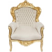 Barock Sessel "King" Creme/Gold Samtstoff