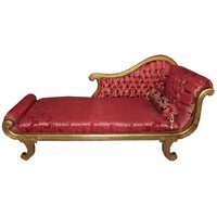 Casa Padrino Barock Chaiselongue Modell Bordeaux Musterstoff / Gold Recamiere Liege Wohnzimmer Möbel