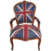 Casa Padrino Barock Salon Stuhl Union Jack / Mahagoni Braun - Englische Flagge - England