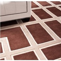 Wunderschöner Luxus Teppich aus 100% Neuseeland-Wolle mit Mäander Muster, Braun / Creme, Samtweich 300 x 400 cm - Hochwertige Qualität