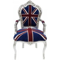 Casa Padrino Barock Esszimmer Stuhl mit Armlehnen Union Jack / Silber - Möbel Antik Stil