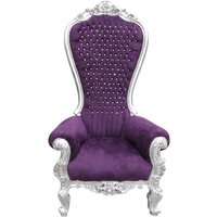 Casa Padrino Barock Thron Sessel Majestic Lila/Silber mit Bling Bling Glitzersteinen - Riesensessel -Thron Stuhl Tron