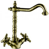 Luxus Bad Zubehör - Jugendstil Retro Waschbecken Armatur Waschtisch Altgold / Bronze Teak Serie Milano - Made in Italy