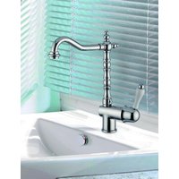 Luxus Bad Zubehör - Jugendstil Retro Waschbecken Armatur Waschtisch Einhand Waschtischbatterie Chrom Serie Milano - Made in Italy