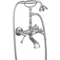 Luxus Bad Zubehör - Jugendstil Wannenbatterie mit Schlauch Handbrause und verstellbarem Wandhalter - Armatur Badewanne- Chrom - Serie Milano - Made in Italy
