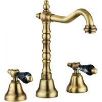 Luxus Bad Zubehör - Jugendstil Retro Waschtisch Armatur Dreilochbatterie Altgold / Bronze Serie Milano - Made in Italy