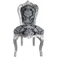 Casa Padrino Barock Esszimmer Stuhl ohne Armlehnen Schwarz Muster / Silber - Antik Stil Möbel