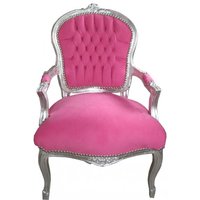 Casa Padrino Barock Salon Stuhl Mod1 Rosa / Silber - Antik Design