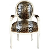 Casa Padrino Barock Salon Stuhl Leopard Muster / Creme Mod2 Rund