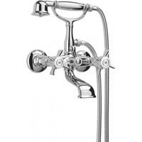 Luxus Bad Zubehör - Jugendstil Retro Wannenbatterie mit Schlauchhandbrause Chrom Serie Napoli - Made in Italy - Nostalgisch Antik Stil