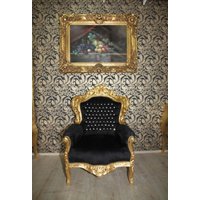 Casa Padrino Barock Sessel "King" Schwarz/Gold mit Bling Bling Glitzersteinen