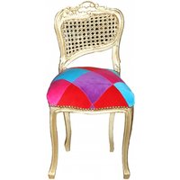 Casa Padrino Barock Damen Stuhl Mod2 Karo Bunt / Gold - Schminkstuhl