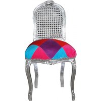 Casa Padrino Barock Damen Stuhl Karo Bunt / Silber - Schminkstuhl