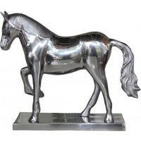 Casa Padrino Luxus Figur Pferd auf Sockel, Silber, B 35 cm, H 30,5 cm - Massive Skulptur - Edel & Prunkvoll