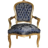 Casa Padrino Barock Salon Stuhl Royal Blau Muster / Gold - Möbel Lounge Hotel