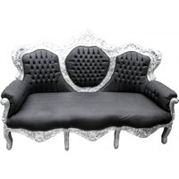Casa Padrino Barock Sofa King Schwarz Lederoptik / Silber - Wohnzimmer Möbel Couch Lounge
