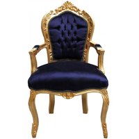 Casa Padrino Barock Esszimmerstuhl Royalblau / Gold mit Armlehnen