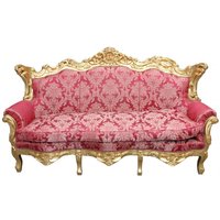 Casa Padrino Barock 3er Sofa Master Bordeaux Muster / Gold - Wohnzimmer Couch Möbel Lounge