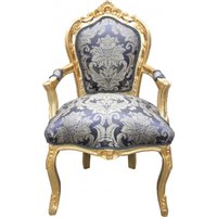 Casa Padrino Barock Esszimmer Stuhl Royalblau Muster / Gold mit Armlehnen - Möbel