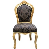 Casa Padrino Barock Esszimmer Stuhl Schwarz Muster / Gold ohne Armlehnen - Antik Möbel