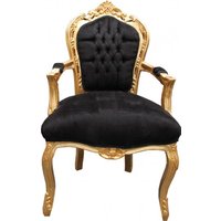 Casa Padrino Barock Esszimmerstuhl Schwarz / Gold mit Armlehnen Mod2 Antik Stil
