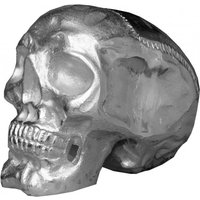 Casa Padrino Designer Skull Mod1L silber Höhe 16,5 cm, Breite 14 cm, Tiefe 18 cm, Totenkopf - edle Skulptur aus Aluminium vernickelt
