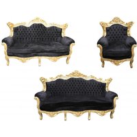 Casa Padrino Barock Wohnzimmer Set Schwarz/Gold - 3er Sofa+2er Sofa + 1 Sessel
