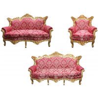 Casa Padrino Barock Wohnzimmer Set Bordeaux Muster/Gold - 3er Sofa+2er Sofa + 1 Sessel