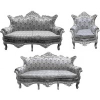 Casa Padrino Barock Wohnzimmer Set Grau Muster/Silber- 3er Sofa+2er Sofa + 1 Sessel