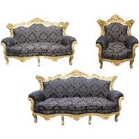 Casa Padrino Barock Wohnzimmer Set Schwarz Muster/ Gold - 3er Sofa+2er Sofa + 1 Sessel