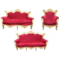 Casa Padrino Barock Wohnzimmer Set Bordeaux /Gold - 3er Sofa+2er Sofa + 1 Sessel