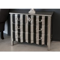 Casa Padrino Barock Kommode Silber / Schwarz Streifen 94cm - Antik Stil Möbel