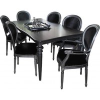 Casa Padrino Design Esszimmerset Schwarz/Silber - Ausziehbar Esstisch + 6 Stühle