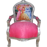 Casa Padrino Barock Kinder Stuhl Rosa/Silber Prinzessin Stuhl - Armlehnstuhl