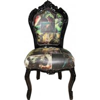 Casa Padrino Barock Esszimmer Stuhl Comic Design / Schwarz Lederoptik Möbel Antik Stil - Limited Edition!