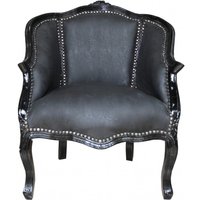 Casa Padrino Barock Damen Salon Sessel Schwarz/Schwarz Kunstleder - Möbel Antik Stil