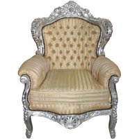 Casa Padrino Barock Sessel "King" Mod 2 Gold /Beige Streifen/ Silber- Möbel Antik Stil