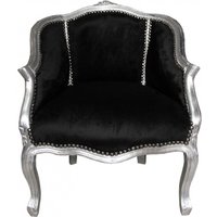 Casa Padrino Barock Damen Salon Sessel Schwarz/ Silber - Möbel Antik Stil
