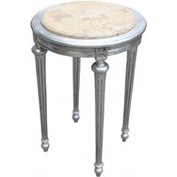 Barock Beistelltisch Rund Silber/Creme Marmorplatte ModY22 72 x 49 cm Antik Stil