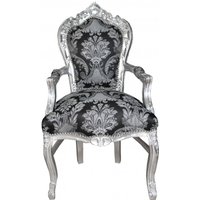Casa Padrino Barock Esszimmer mit Armlehnen Schwarz Muster / Silber - Antik Stil Möbel