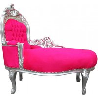Casa Padrino Barock Kinder Chaiselongue Pink Silber - Barock Möbel Recamiere Kindermöbel