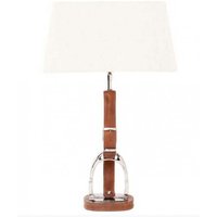 Casa Padrino Luxus Tischleuchte Horsebit Belt Tan vernickelt mit Echtleder Gürtel - Leuchte Lampe - Tischleuchte Tischlampe Hockerleuchte