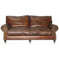 Casa Padrino Luxus Echt Leder Sofa Vintage Leder 3 Sitzer - Art Deco
