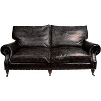 Casa Padrino Luxus Echt Leder Sofa Vintage Leder 3 Sitzer Schwarz Art Deco