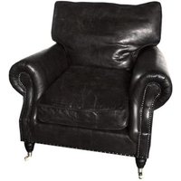 Casa Padrino Luxus Echtleder Vintage Sessel Schwarz - Leder Sessel Art Deco Lounge
