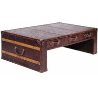 Casa Padrino Art Deco Luxus Echtleder Couchtisch in Croco Optik Braun L132 x B83 x H45 cm - Echt Leder Vintage Look