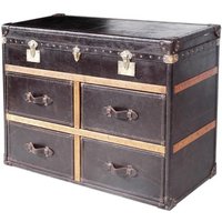 Casa Padrino Art Deco Luxus Echtleder Kommode / Truhe Schwarz L123 x B52 x H83 cm - Echt Leder Vintage Look