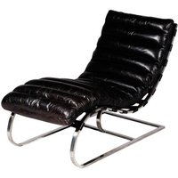 Casa Padrino Luxus Echtleder Vintage Liege / Sessel Schwarz - Leder Sessel Art Deco Lounge Relax Sessel
